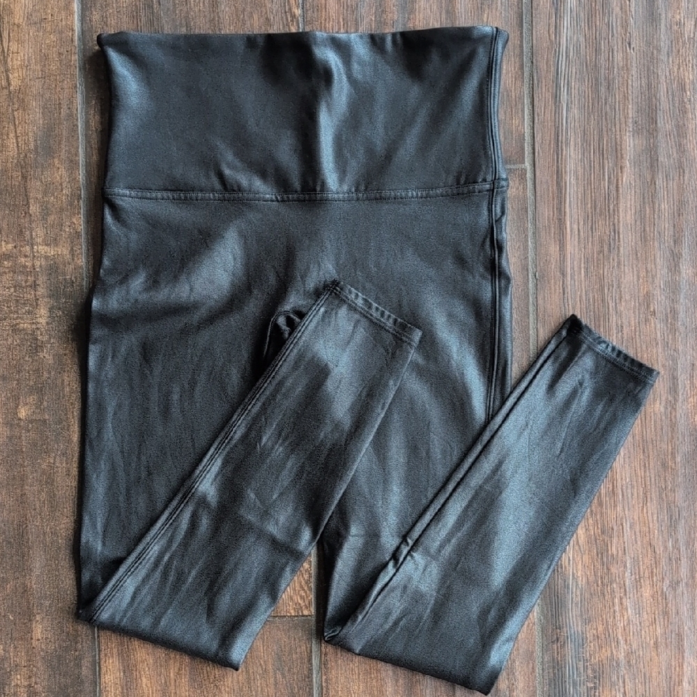 Spanx Faux Black Leather Leggings - Women's XL